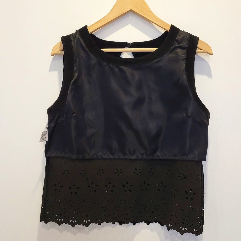 Lakeland Black Suede Leather Sleeveless Top, Lasercut Details, Size US 8, EUC - Picture 7 of 12